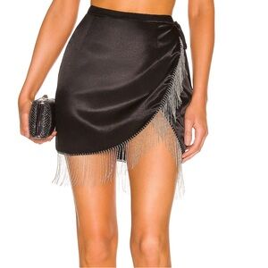 Superdown Shimmering Black Mini Skirt with Fringe